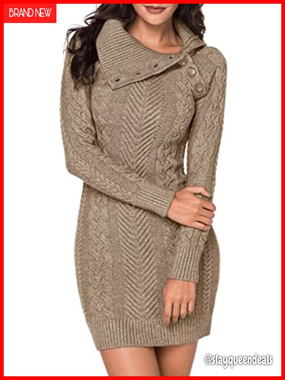 Turtleneck Long Sleeve Cable Knit Bodycon Sweater Dress Pullover